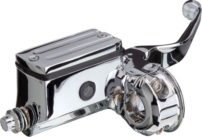 Hand brake master cylinder; cast aluminum, chrome-plated; piston Ø: 5/8” (15.8 mm); required brake fluid: DOT 5; replaces OEM HD 45019-85; gross weight: 1.01 kg