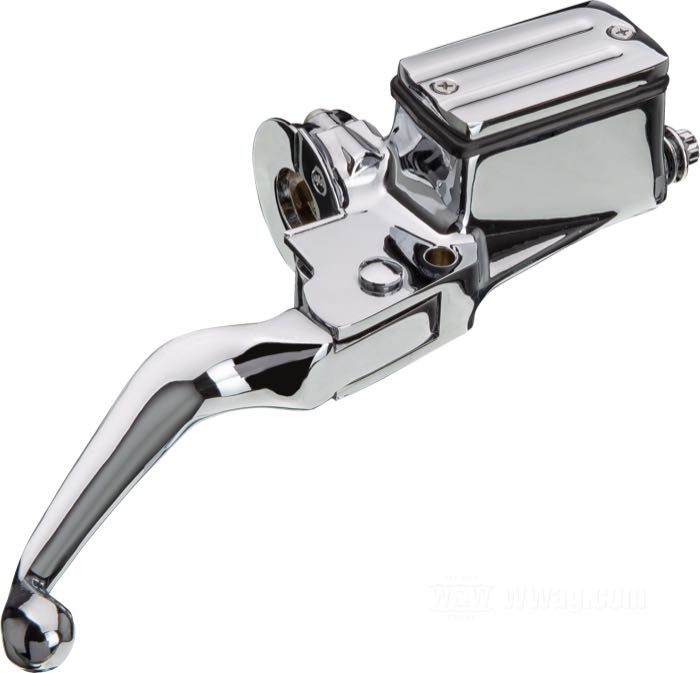 Hand brake master cylinder; cast aluminum, chrome-plated; piston Ø: 5/8” (15.8 mm); required brake fluid: DOT 5; replaces OEM HD 45019-85; gross weight: 1.01 kg