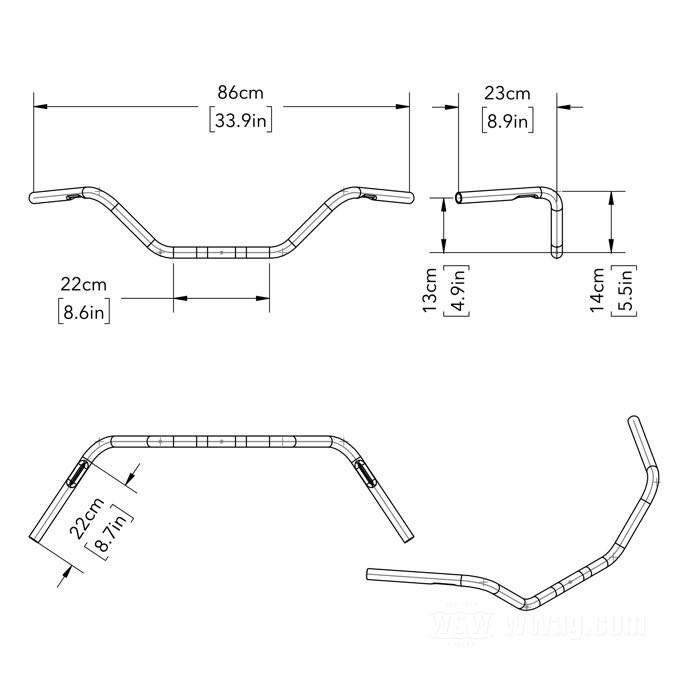 Handlebar »Mile Eater I« by Fehling; steel, chrome-plated; Ø 1”; wire routing: W2 with dimples (1982→); wall thickness: 2 mm; with parts certificate; gross weight: 1.3 kg