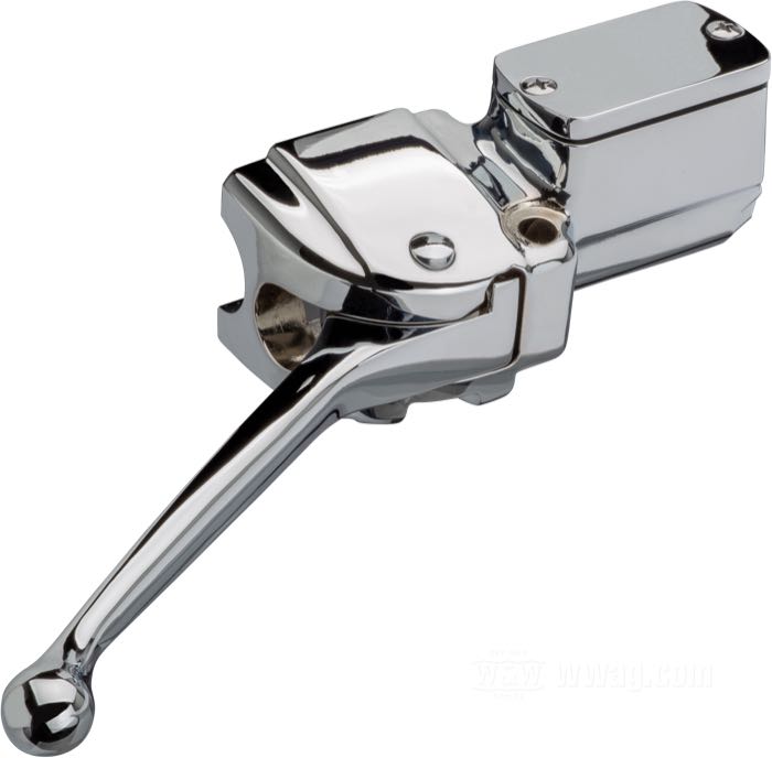 Hand brake master cylinder; fits models 1972-1981; cast aluminum, chrome-plated; piston Ø: 3/4” (19 mm); required brake fluid: DOT 5; with brake light switch; replaces OEM HD 45010-73; gross weight: 590 g