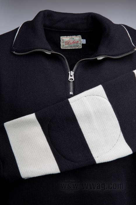 Sweater »Motorcycle Club« de Dehen; tricotage de laine, noir / blanc, quarter zip; taille: M; USA; poids brut: 1.02 kg