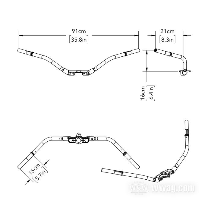 Handlebar »Buckhorn« by Samwel Supplies; for Inline Springer fork; fits Big Twin 1936-1945, 45”/750cc 1941-1957; steel, chrome-plated; thread: 57/64”-24; gross weight: 1.8 kg
