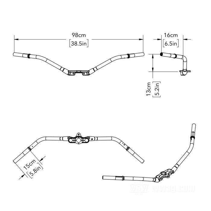 Lenker »Standard« von Samwel Supplies; für Inline Springer Gabel; passend für Big Twin 1936-1945, 45”/750cc 1941-1957; Stahl, schwarz, kunststoffbeschichtet; Gewinde: 57/64”-24; ersetzt OEM HD 55901-37; Bruttogewicht: 2.2 kg