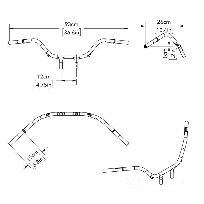 Manillar »Sport Solo« de Faber Cycle; apropiado para modelos V solo 1935-1936, modelos R y W Solo Models 1935-1939; acero, natural; rosca: 13/16”-24; espesor de pared: 3 mm; reemplaza OEM HD 3304-35; EE. UU.; peso bruto: 2.16 kg