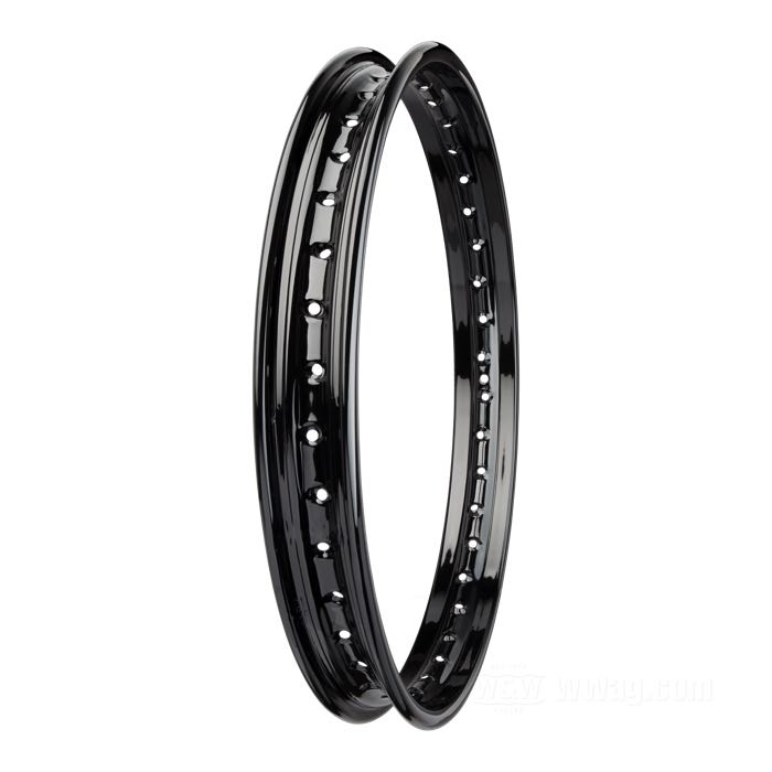 Rim; with rolled edges; steel; profile: semi-drop center; rim finish: black powder coated; 1.85x21 ”; Number of Spoke Holes: 40; metal valve in center; inner Ø: 515 mm; for wide and narrow hubs; gross weight: 2.88 kg