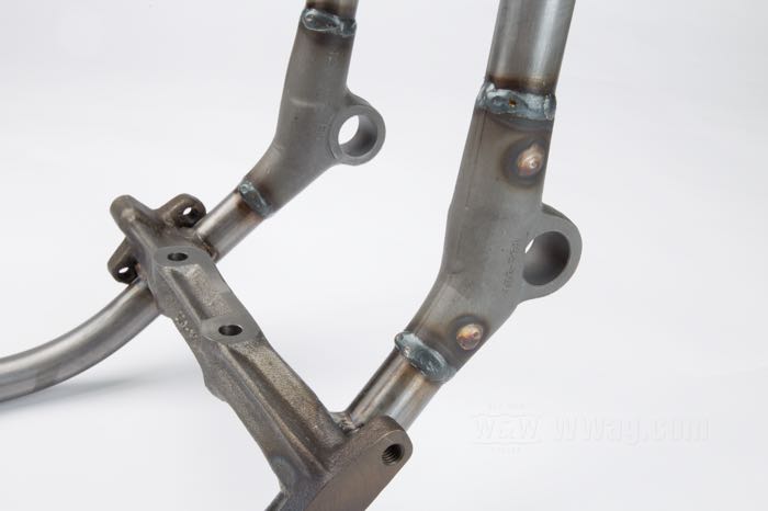 Telaio rigido »Wishbone« di VG Classic Frames & Parts; atto per Panhead 1948; acciaio / ghisa sferoidale, naturale; rake: 30 °; rimpiazza OEM HD 47000-40A; Paesi Bassi; peso lordo: 37 kg