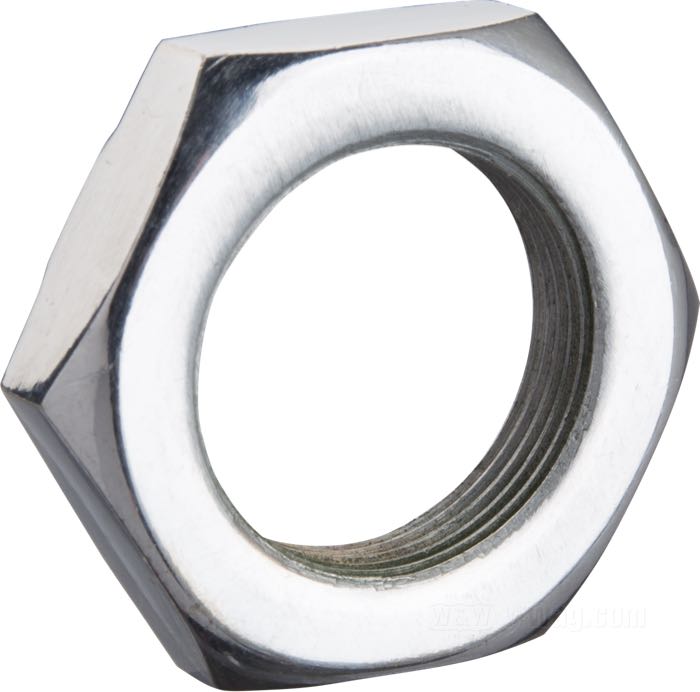Dado; per Manicotto perno / Portafreno; atto per Big Twin 1930-1971, Servi-Car 1941→, WLC 1943; anteriore; acciaio, cromato; filettatura: 13/16”-24; rimpiazza OEM HD 4184-30 e 43886-30; peso lordo: 50 g