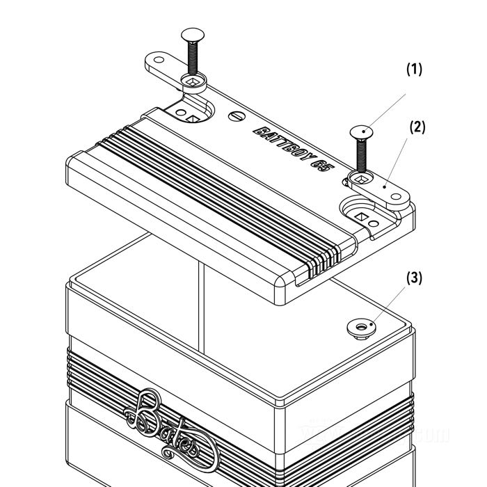 Battery box »BattBoy 65« by Bates; fits FL, FLH 1965-1984 and Sportster 1967-1978 with electric-start; ABS, black; W x H x D: 202 x 167 x 129 mm; inner measures (WxHxD): 190 x 145 x 119 mm; gross weight: 1.08 kg