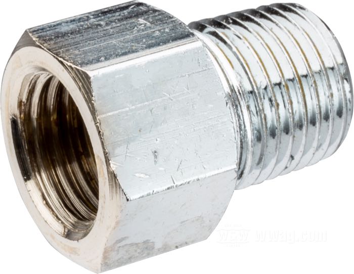 Adattatore; per Pinza freno; ottone, cromato, dritto; filetto raccordo: 1/8-27” NPT → 3/8”-24 IF; rimpiazza OEM HD 63609-72; peso lordo: 10 g