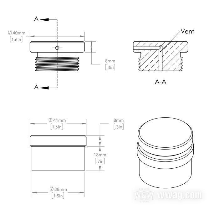Bouchon de réservoir »Mini« de Dock66; alu billet / acier, poli; poids net: 150 g; bouchon diamètre Ø: 40; avec aération; poids brut: 163 g