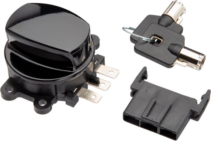 Blocchetto accensione ; atto per FXDWG 1993-2011, Road King 1994-2013, Softail 1996-2010; alluminio fuso / plastica, nero; con due chiavi; rimpiazza OEM HD 71501-93 e 71313-96; peso lordo: 200 g