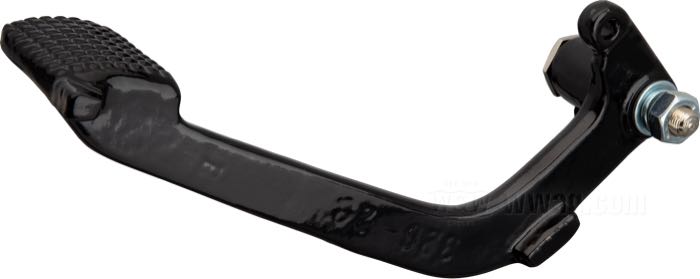 Footbrake lever by The Cyclery; fits IOE models 1923-1929; steel, black, powder-coated; replaces OEM HD 2956-23, and 2960-23; Europe; gross weight: 1 kg