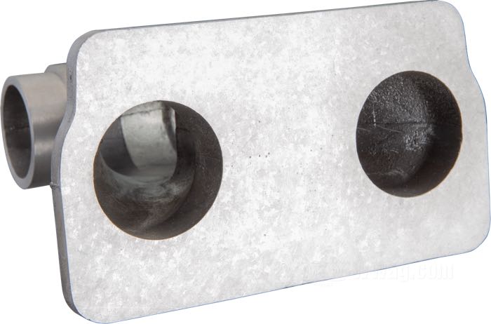 Collettore d'aspirazione di Hammer Sycle; per due carburatori Linkert o Custom; atto per Knuckleheads 1940-1947; distanza tra i fori 85.5 mm; alluminio fuso, burattato, no forato; Giappone; peso lordo: 646 g