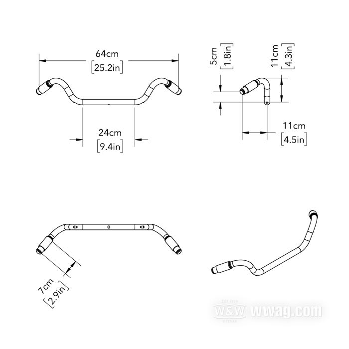 Manubrio »Board Track« di Faber Cycle; acciaio, naturale; Ø 1”; filettatura: 57/64”-24; spessore della parete: 3 mm; con manopole corte e tappi a vite per manubri; U.S.A.; peso lordo: 1.45 kg