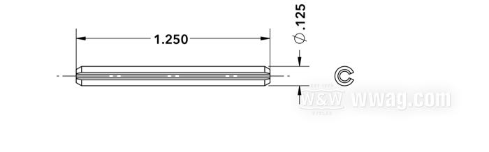 Pasador elástico; para embolo de solenoide; acero para resortes; largo: 1.250”; Ø 0.125”; reemplaza OEM HD 613; peso bruto: 10 g