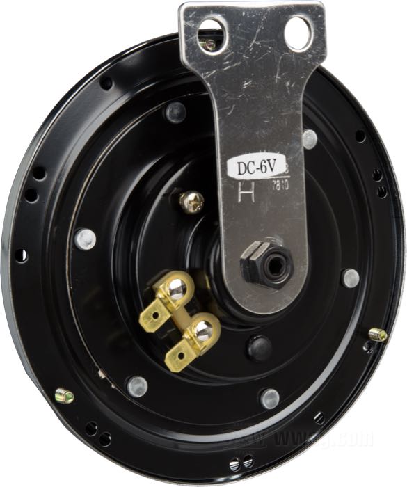 Hupe »Delco Remy«; für universale Befestigung; ohne Logo; Stahl, mit aufgeschraubtem Halter; Ø 13 cm; 6 V; mit zwei Haltern aus Stahl; Bruttogewicht: 420 g