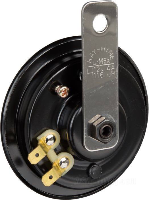 Verlegungskit; für Hupe; passend für Softail; Stahl; Ø 3-1/2”; 12 V; mit Halter, Hupe, Kabel und Kleinteilen; Bruttogewicht: 360 g