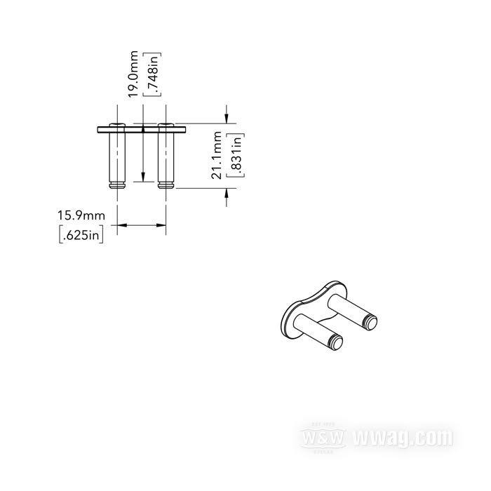 Maillon à clip »RQ2 520« de Tsubaki; acier / caoutchouc; pas: 520 (5/8” x 1/4” x 10.16); poids brut: 17 g