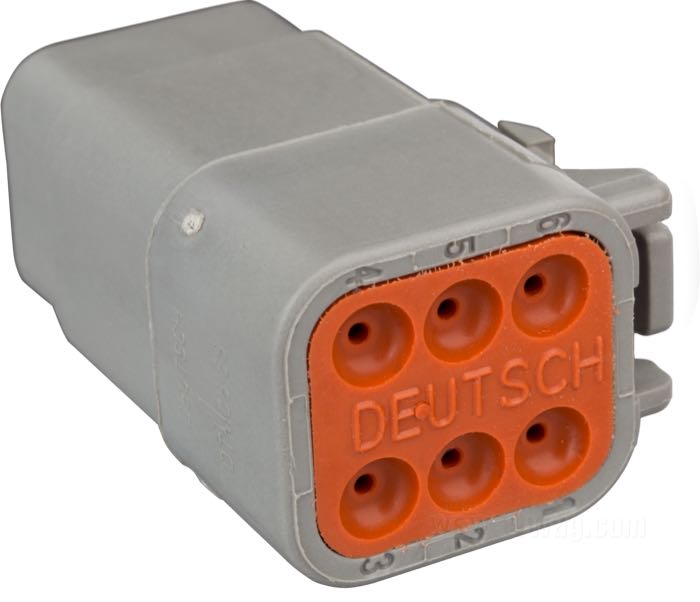 Boîte pour cosses femelles »DTM « de Deutsch; 6 voies; polyamide, gris; pour fils de: ~ 0.5 - 1.5 mm² (AWG 20-16); poids brut: 6 g