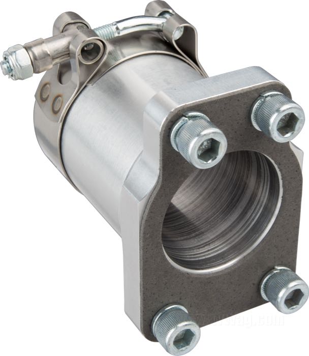Adaptador de VIP - Vintage Iron Parts; para carburadores Dell'Orto 38/40 mm → colector de admisión Linkert 4-tornillos; apropiado para Big Twin OHV 1940-1965, WR/WLDR 1941-1952, modelos K 1952-1956; aluminio / acero, natural; largo: 73 mm; Ø conector: 46 mm; Alemania; peso bruto: 320 g