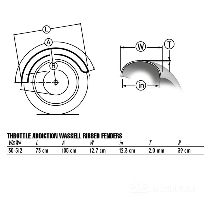 Parafango »Wassell Ribbed« di Throttle Addiction; acciaio, naturale; per pneumatico: 16