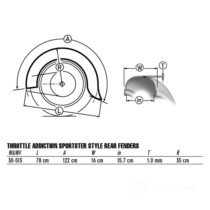 Rear fender »Sportster Style« by Throttle Addiction; steel, bare; for tire: 18