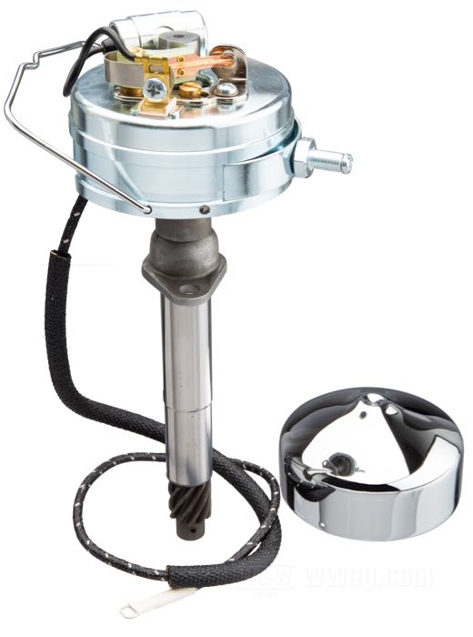 Système d'allumage; adaptable à Big Twin OHV 1947-1960; acier, CAD (procédé ZnNi) / chromé; avec rupteur type 1949→; remplace OEM HD 32505-36 et 32579-47/49; poids brut: 925 g