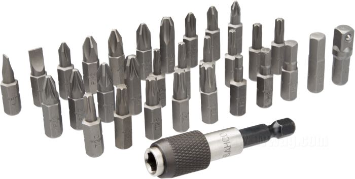Bits set de Bahco; acier; poids net: 242 g; 31 pièces; carré: 1/4”; Chine; poids brut: 243 g