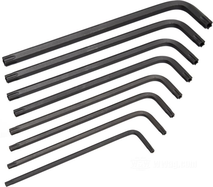 Jeu de clefs Torx de Bondhus; pour vis Torx et<br />vis inviolables; 8 tailles de T9 à T40; Acier haute tension Protanium ; forme de L; poids brut: 150 g