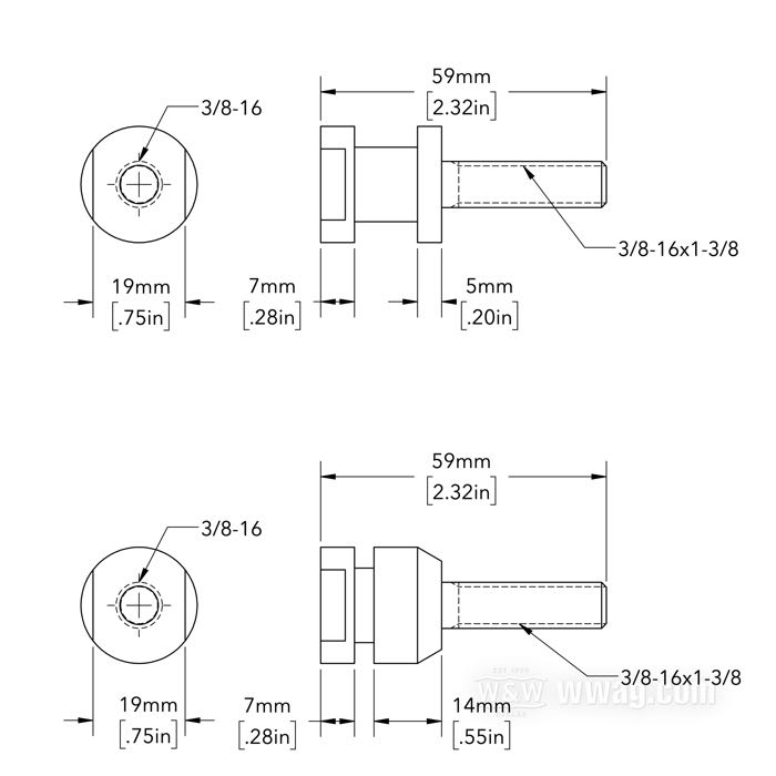 Stud kit »Quicklock« by Lejonkulan; for Lejonkulan Quicklock systems; fits Softail →2017; left + right; stainless steel; thread: 3/8”-16; with spacers; Sweden; gross weight: 157 g