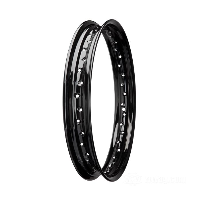 Rim; with rolled edges; steel; profile: semi-drop center; rim finish: black powder coated; 2.15x19 ”; Number of Spoke Holes: 40; metal valve in center; inner Ø: 462 mm; for wide and narrow hubs; gross weight: 3.21 kg