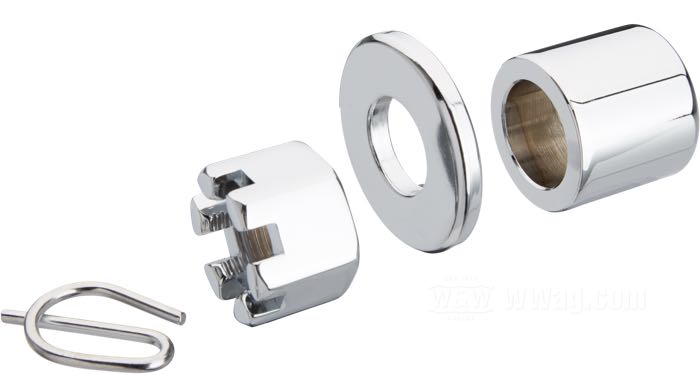 Entretoises »Smooth« de Colony; pour Axe de roue; adaptable à FXSTS 2000-2006; acier, chromé; Ø de l'axe: 3/4 ”; filetage: 5/8”-18; position: avant; remplace OEM HD 44029-00, 508, 6639 et 7987; USA; poids brut: 146 g