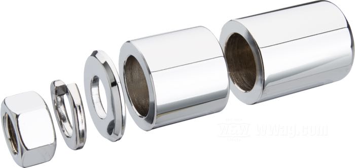 Entretoises »Smooth« de Colony; pour Axe de roue; adaptable à FLSTF 1996-1999; acier, chromé; Ø de l'axe: 3/4 ”; filetage: 1/2”-20; position: avant; remplace OEM HD 43674-95, 43657-89, 6590HW, 7068 et 7845; USA; poids brut: 208 g