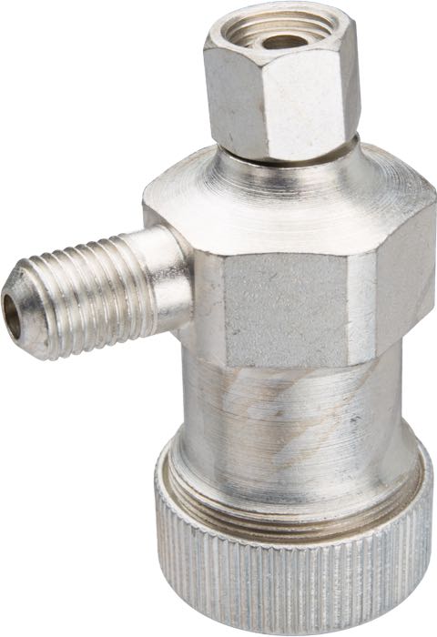 Fuel filter by Colony; for Linkert carburetor; fits all twins 1942-1949; steel, CAD (ZnNi process), thread to carb: 7/16”-28, thread to fuel line: 7/16”-20; with screen, gaskets, cap; replaces OEM HD 3623-41M, and 62250-41; USA; gross weight: 140 g