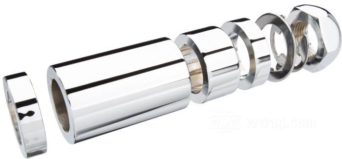 Entretoises »Smooth« de Colony; pour Axe de roue; adaptable à Softail 2008→; acier, chromé; Ø de l'axe: 1 ”; filetage: M24 x 2.0; position: arrière; remplace OEM HD 41229-08, 41359-08, 41242-08, 41694-08 et 6551; USA; poids brut: 563 g