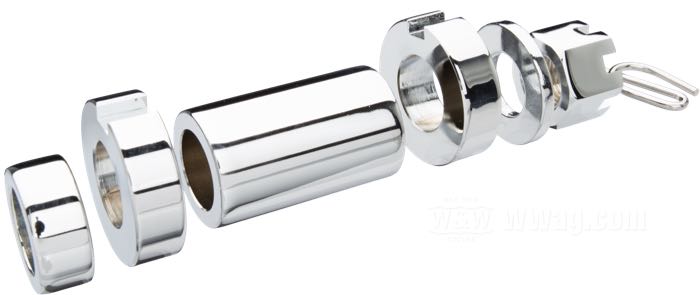 Entretoises »Smooth« de Colony; pour Axe de roue; adaptable à Softail 2000-2007; acier, chromé; Ø de l'axe: 3/4 ”; filetage: 5/8”-18; position: arrière; remplace OEM HD 41595-00A, 43654-00A, 7987, 5756 et 508; USA; poids brut: 377 g