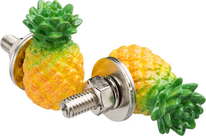 Tornillos »Pineapple« de Mooneyes; para matrícula; plástico / acero; A x A x F: 18 x 18 x 31 mm; rosca: M6; con Tuercas y pernos M6; peso bruto: 40 g