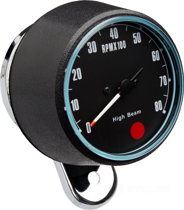 Cuentarrevoluciones mecánico; apropiado para XL 1974-1980; acero / plástico, negro; rosca: M12 x 1.0; Esfera: negro; →80 (x100) RPM; con bombilla(s); con soporte 92116-74; reemplaza OEM HD 92051-75D; peso bruto: 625 g