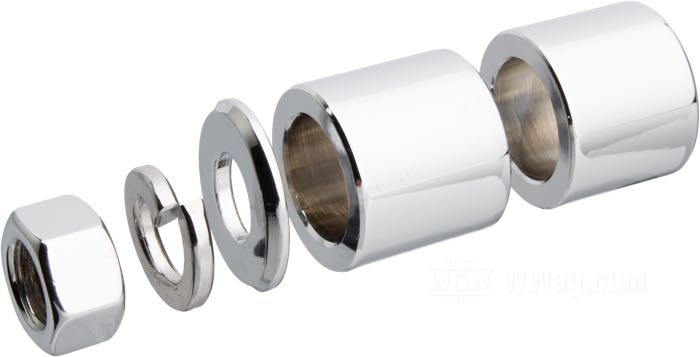Entretoises »Smooth« de Colony; pour Axe de roue; adaptable à FXST 2000-2007; acier, chromé; Ø de l'axe: 3/4 ”; filetage: 1/2”-20; position: avant; remplace OEM HD 40910-00, 43683-00, 6090HW, 7068 et 7956; USA; poids brut: 170 g