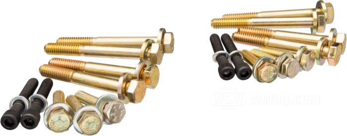 Kit viti di Colony; per Alloggiamenti bilancieri; atto per Evolution Big Twin 1984→, Sportster 1986-2020; inferior; acciaio, zincato; esagonale; rimpiazza OEM HD 3500, 3501, 3997, 4781A, 6016 e 6736; U.S.A.; peso lordo: 385 g