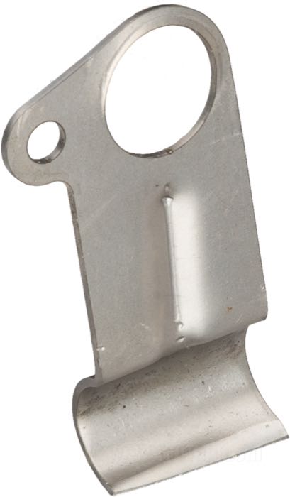 Halterung von VG Classic Frames & Parts; für Rahmenrohr für Querwelle; passend für Big Twins 1936-1957; rechts; Stahlblech, blank; Bruttogewicht: 60 g