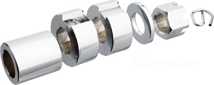 Entretoises »Smooth« de Colony; pour Axe de roue; adaptable à Softail 1984-1999; acier, chromé; Ø de l'axe: 3/4 ”; filetage: 5/8”-18; position: arrière; remplace OEM HD 41595-86, 43654-86A, 7987, 5756 et 508; USA; poids brut: 366 g