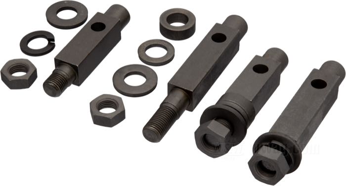 Jeu de supports de Colony; pour Marche-pieds; adaptable à machines Solo de 750cc des années 1929-1952 et pour les Servi-Cars de 1933-1973; avant + arrière; acier, parkerisé; remplace OEM HD 50653-35, 50651-35, 50650-24, 50652-35 et 50669-37; USA; poids brut: 354 g