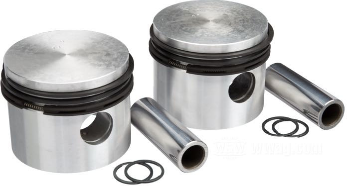 Pistons de Graf; pour stroker vilebrequins; adaptable à 750cc/45cui Flatheads; alu coulé; Ø 69.90 mm; taille: +0.010 ”; course: 4-1/2 ”; alésage nominal: 2-3/4 ”; avec segments, axes et clips; Allemagne; poids brut: 758 g