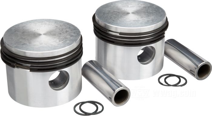 Pistons de Graf; pour stroker vilebrequins; adaptable à 750cc/45cui Flatheads; alu coulé; Ø 70.15 mm; taille: +0.020 ”; course: 4-1/2 ”; alésage nominal: 2-3/4 ”; avec segments, axes et clips; Allemagne; poids brut: 771 g