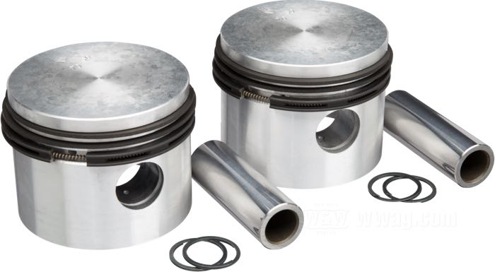 Pistons de Graf; pour stroker vilebrequins; adaptable à 750cc/45cui Flatheads; alu coulé; Ø 70.40 mm; taille: +0.030 ”; course: 4-1/2 ”; alésage nominal: 2-3/4 ”; avec segments, axes et clips; Allemagne; poids brut: 780 g