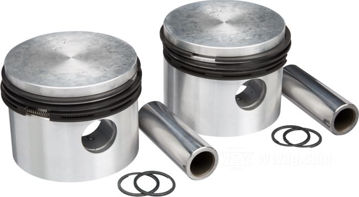 Pistons de Graf; pour stroker vilebrequins; adaptable à 750cc/45cui Flatheads; alu coulé; Ø 70.65 mm; taille: +0.040 ”; course: 4-1/2 ”; alésage nominal: 2-3/4 ”; avec segments, axes et clips; Allemagne; poids brut: 788 g