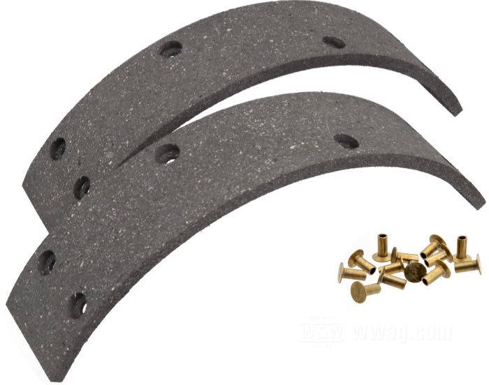 Forros de The Cyclery; para Zapatas de freno; apropiado para Big Twin 1937-1957; traseros; compuesto fibra; ancho: 37 mm; grosor: 5 mm; con remaches; reemplaza OEM HD 41848-38; Alemania; peso bruto: 187 g