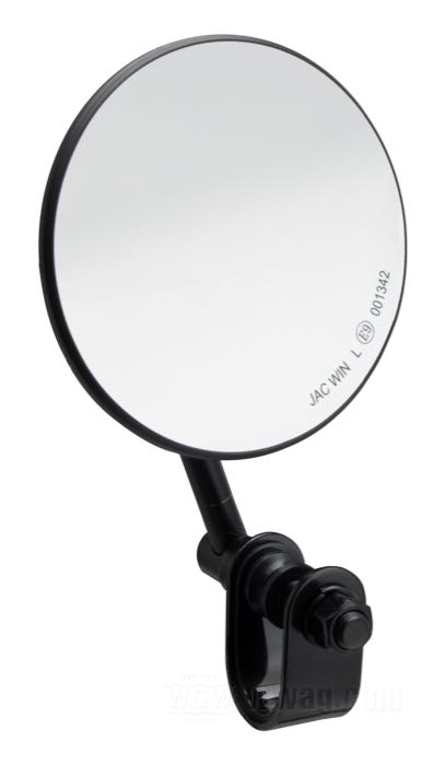 Rear view mirror »Flying Saucer« by Bates; for 1”, 7/8” handlebars; steel / glass, black, powder-coated; Ø 4”; stem length: 12 cm; with mounting hardware; gross weight: 363 g