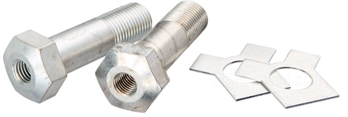 Bolt kit by Colony; for upper trees; fits FL(H) 1949-1977; for adjustable forks; steel, CAD (ZnNi process); thread: 1/2”-20 / 5/16”-24; with tab washers; replaces OEM HD 45752-50, and 45753-50; USA; gross weight: 122 g